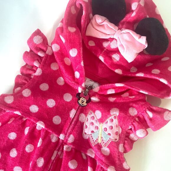 DISNEY Toddler Minnie Mouse Hooded Terry Polkadots Cover Up Dress in Pink Size 3 - Picture 4 of 9